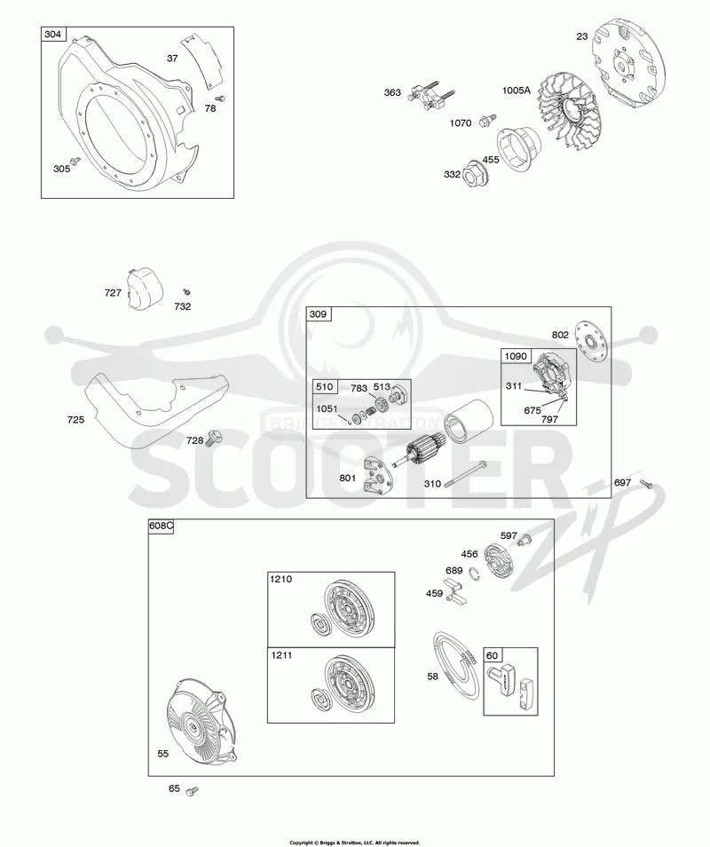 Blower Housing, Electric Starter, Flywheel, Rewind Starter