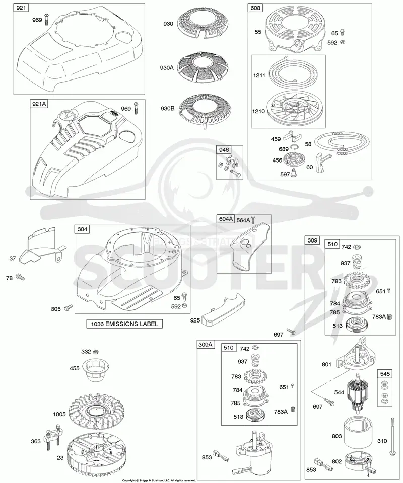 Blower Housing/Shrouds, Electric Starter, Flywheel, Rewind Starter