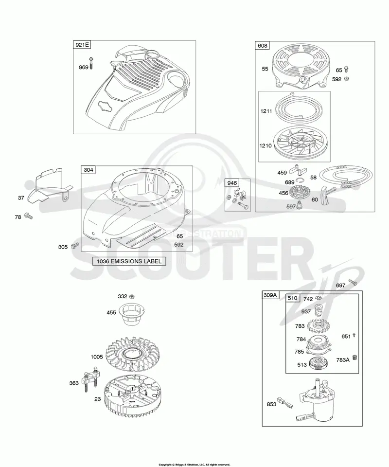Blower Housing/Shrouds, Electric Starter, Flywheel, Rewind Starter