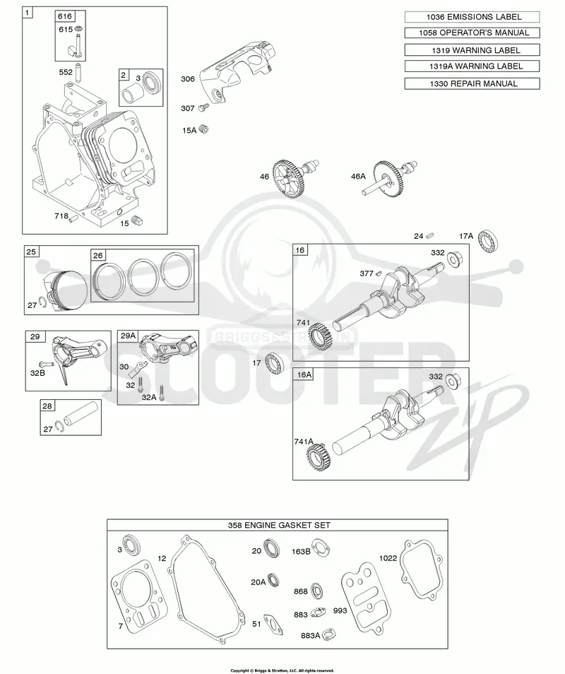 Camshaft, Crankshaft, Cylinder, Piston Group