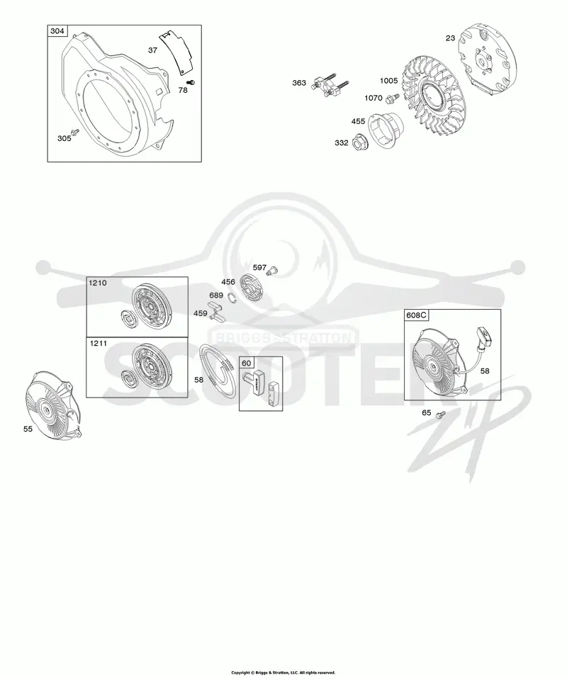 Blower Housing, Flywheel, Rewind Starter