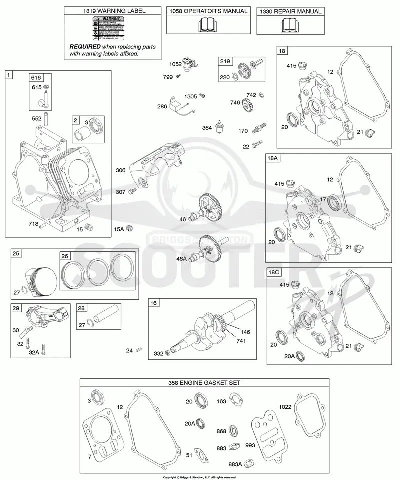 Camshaft, Crankcase Cover, Crankshaft, Cylinder, Lubrication, Piston Group