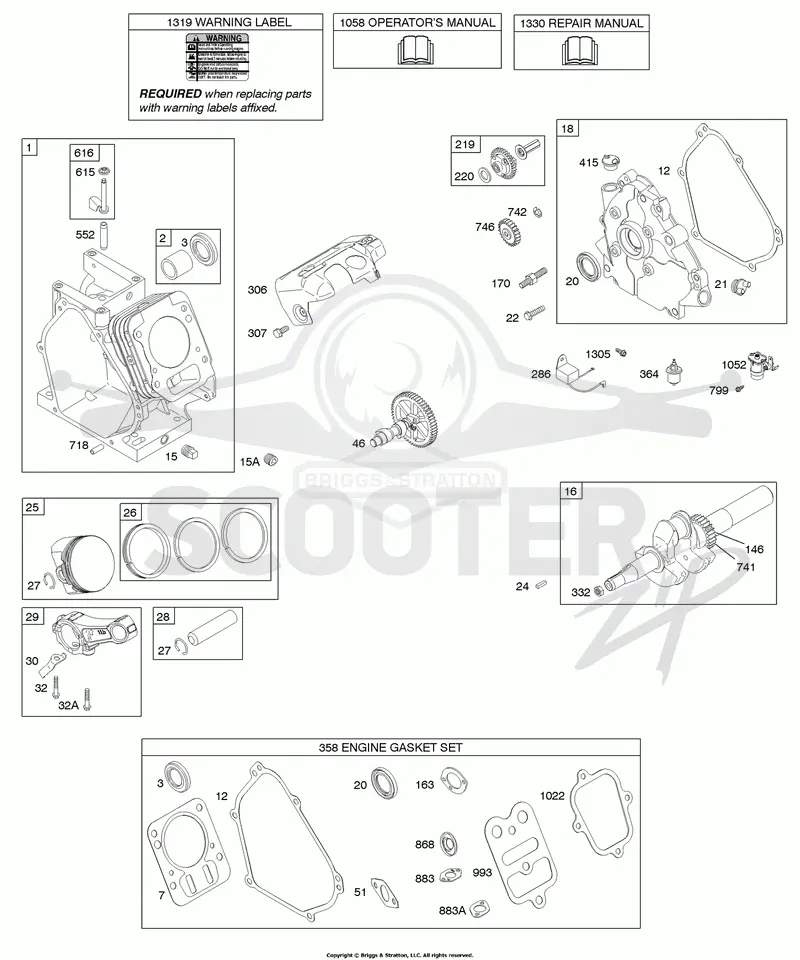 Camshaft, Crankcase Cover, Crankshaft, Cylinder, Lubrication, Piston Group