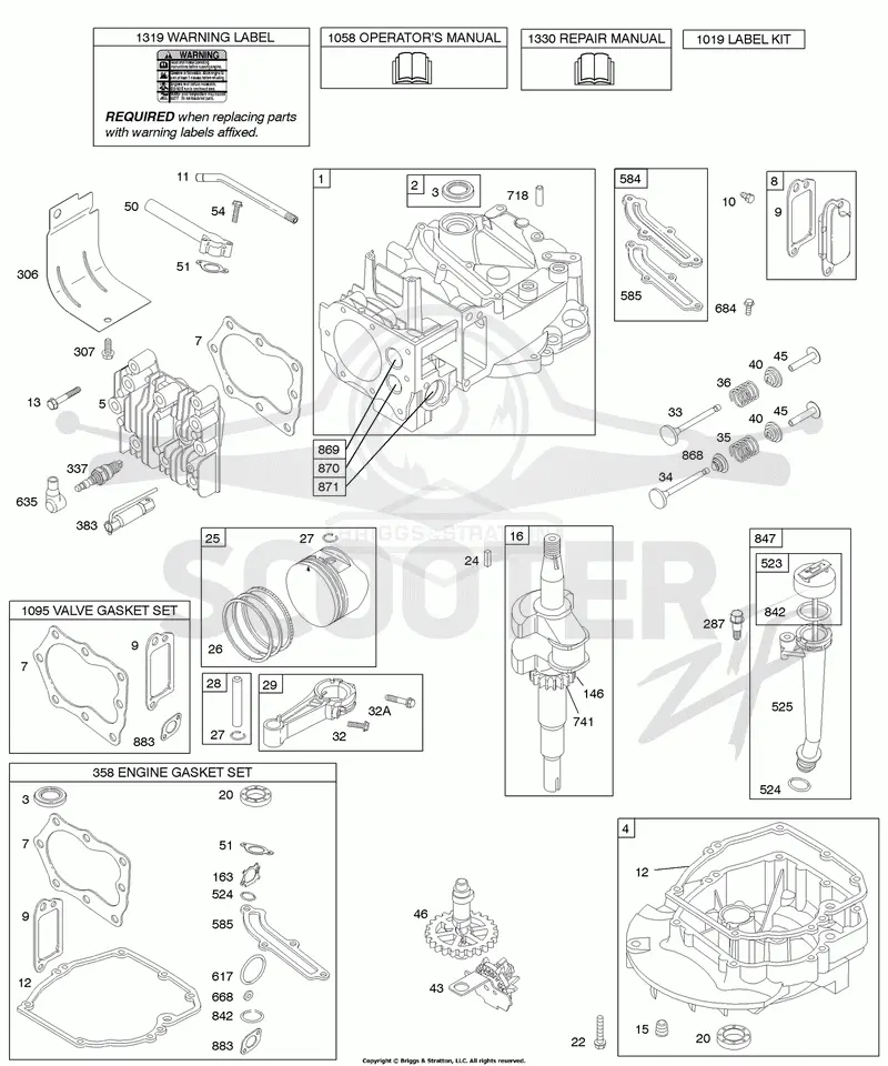 Cams, Crankcase Cover/Sump, Crankshaft, Cylinder Group, Kit/Gaskets, Oil, Piston Group, Valves