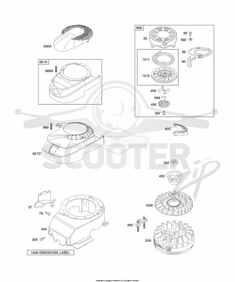 Blower Housing/Shrouds, Flywheel, Rewind Starter