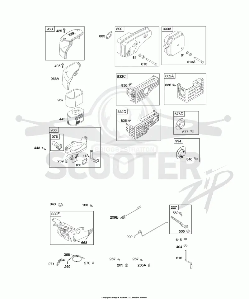 Air Cleaner, Controls, Exhaust System, Governor Spring