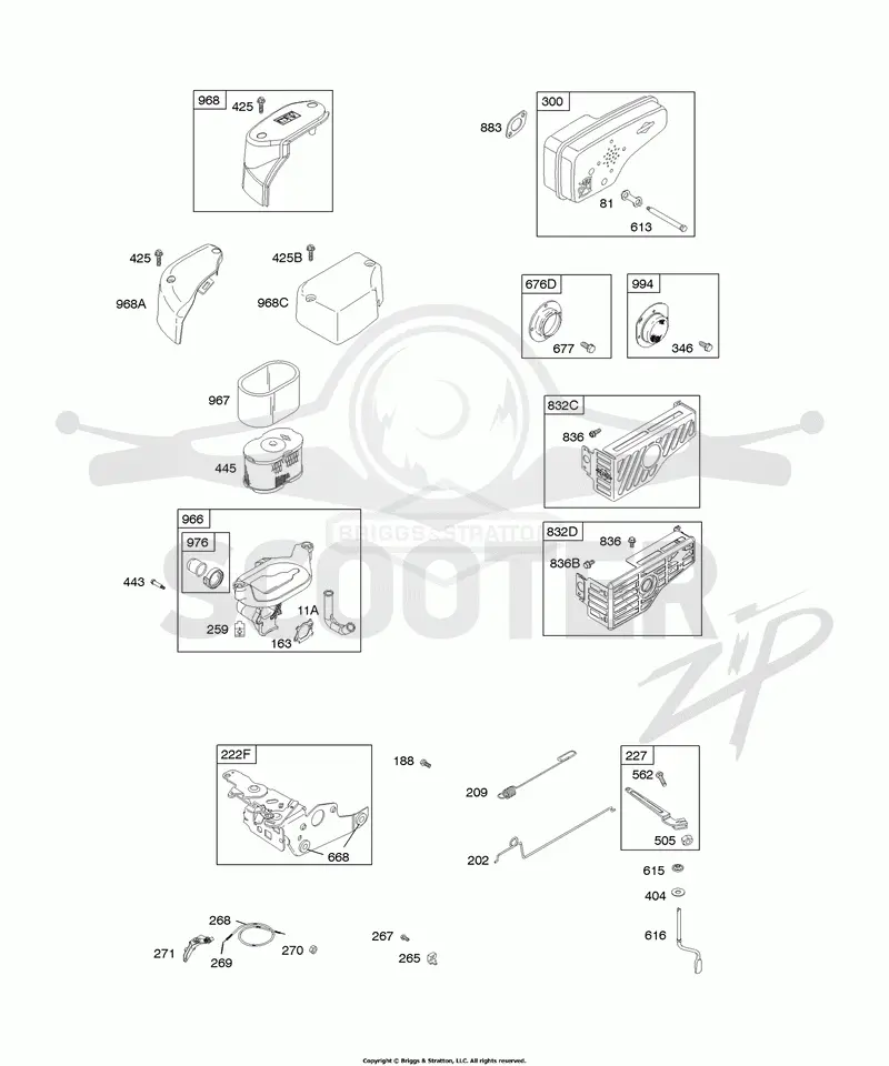 Air Cleaner, Controls, Exhaust System, Governor Spring