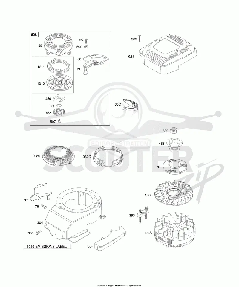 Blower Housing/Shrouds, Flywheel, Rewind Starter