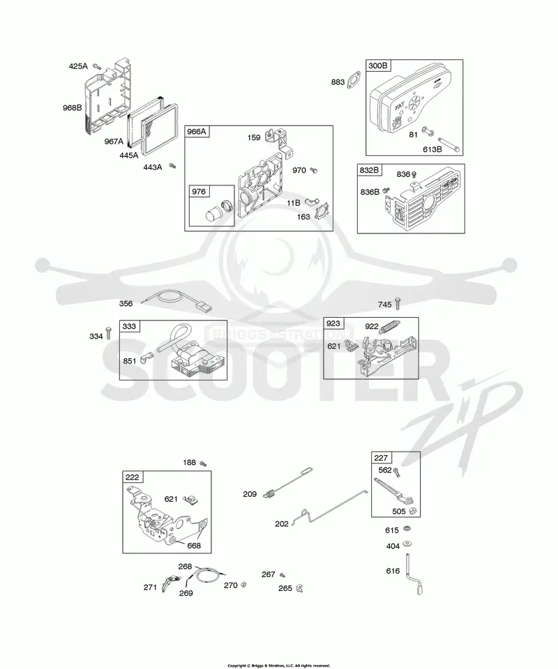 Air Cleaner, Controls, Electrical, Exhaust System, Flywheel Brake, Governor Spring, Ignition