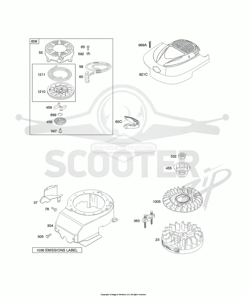 Blower Housing/Shrouds, Flywheel, Rewind Starter