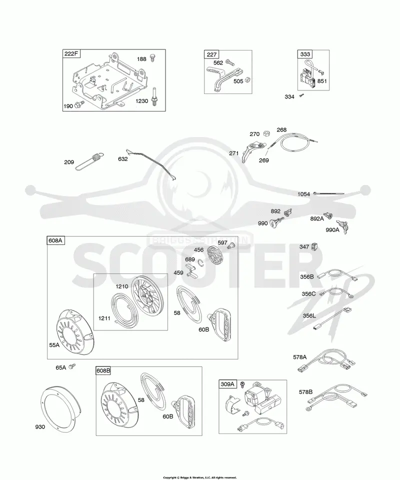Controls, Electric Starter, Governor Spring, Ignition, Rewind Starter