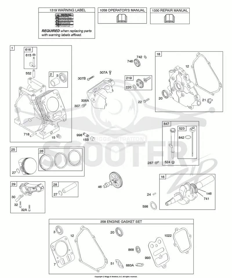 Camshaft, Crankcase Cover, Crankshaft, Cylinder, Lubrication, Piston Group