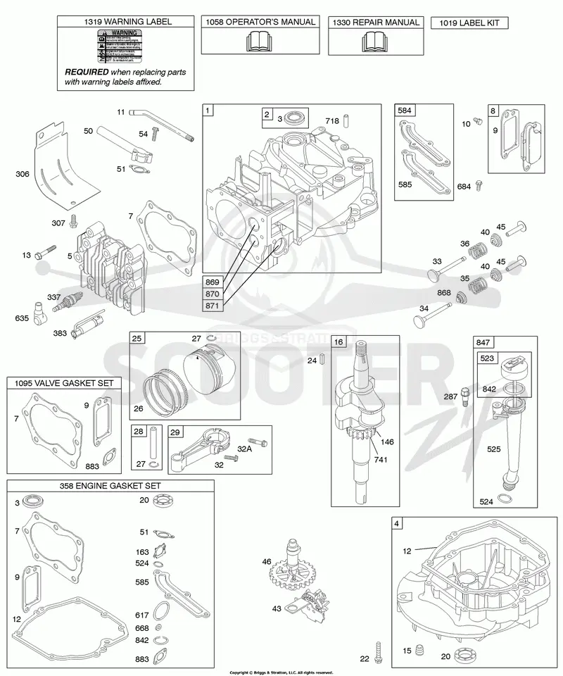 Camshaft, Crankcase Cover/Sump, Crankshaft, Cylinder Group, Kit/Gaskets, Oil, Piston Group, Valves
