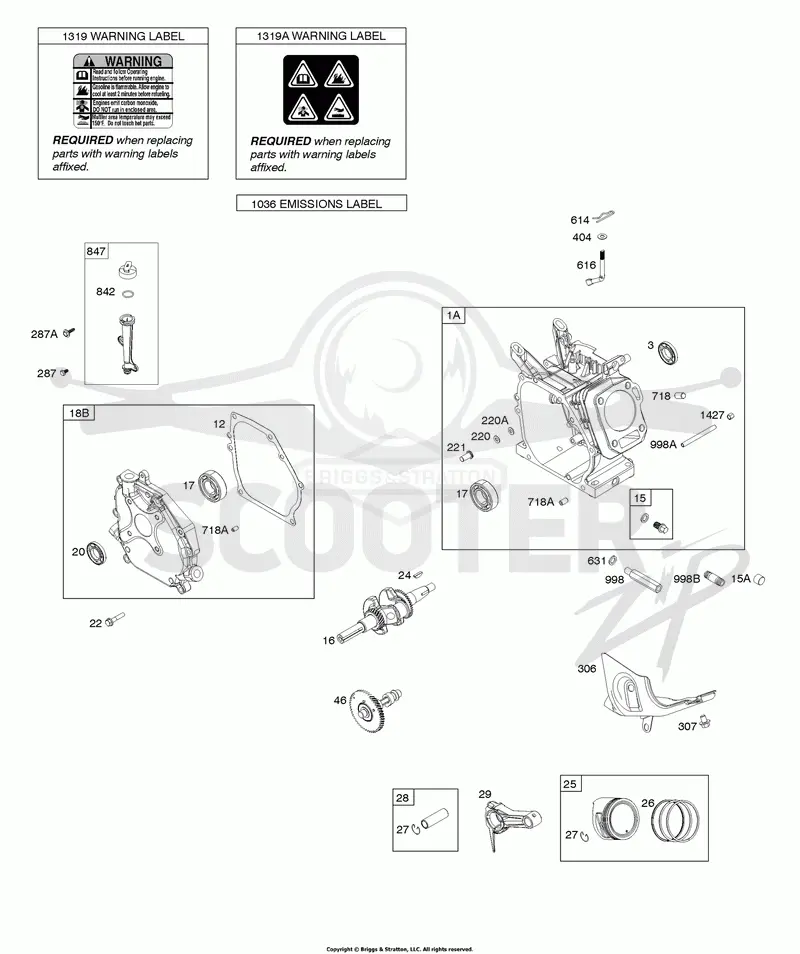 Camshaft, Crankcase Cover, Crankshaft, Cylinder, Lubrication, Piston Group, Warning Label