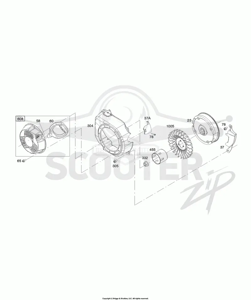 Blower Housing, Flywheel, Rewind Starter