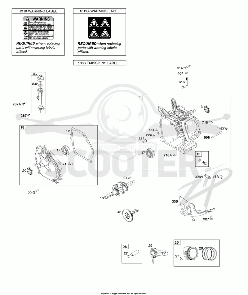 Camshaft, Crankcase Cover, Crankshaft, Cylinder, Lubrication, Piston Group, Warning Label