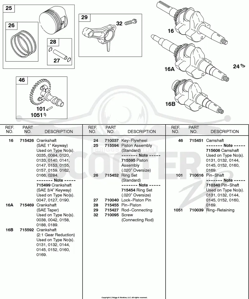 Camshaft, Crankshaft, Piston/Rings/Connecting Rod