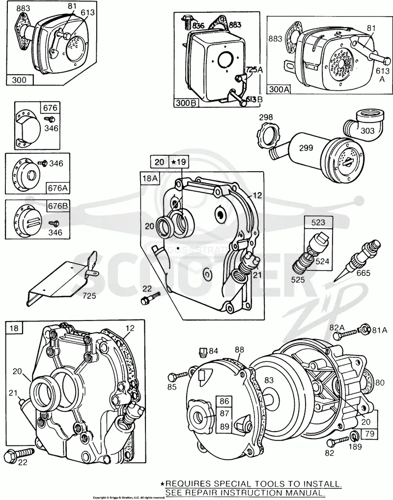 Mufflers,Gear Case,Crankcase