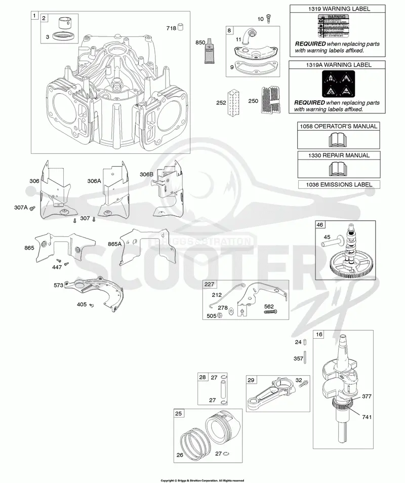Cylinder, Crankshaft, Camshaft, Air Guides, Piston, Rings, Connecting Rod