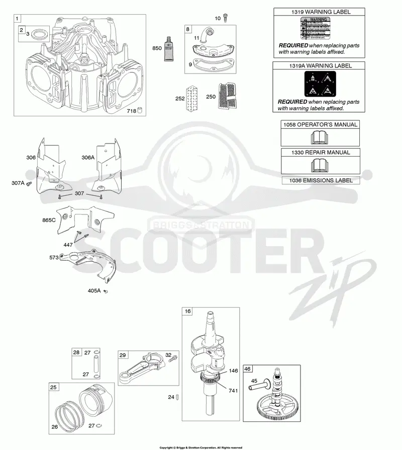 Camshaft, Crankshaft, Cylinder, Piston, Rings, Connecting Rod