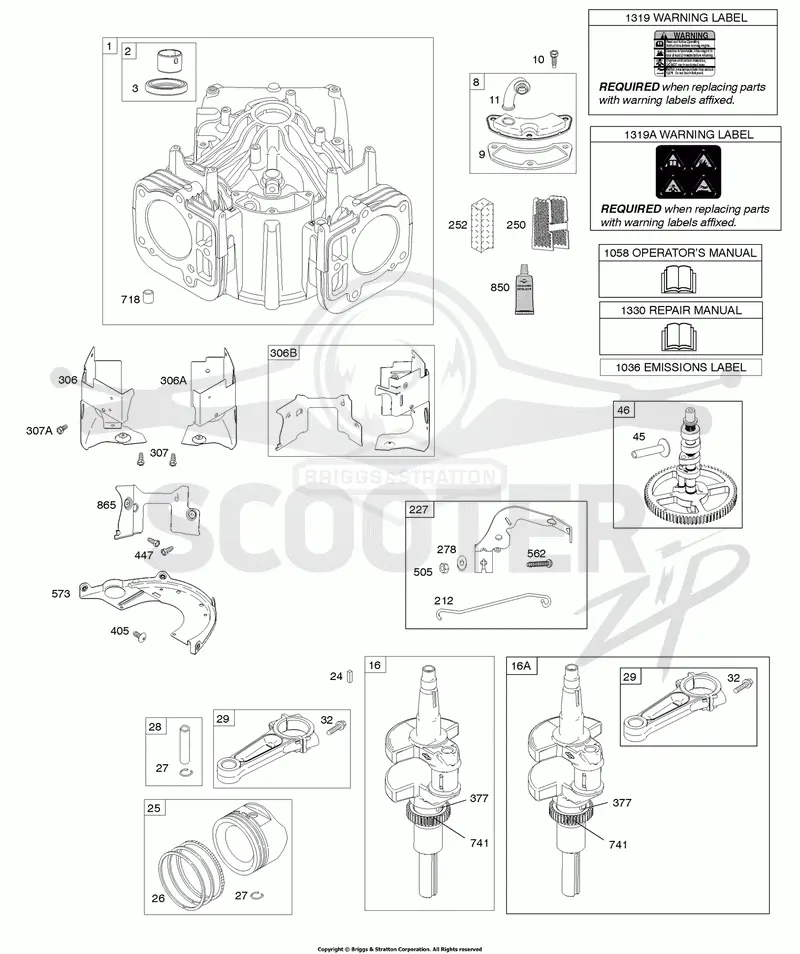 Cylinder, Crankshaft, Camshaft, Air Guides, Piston, Rings, Connecting Rod