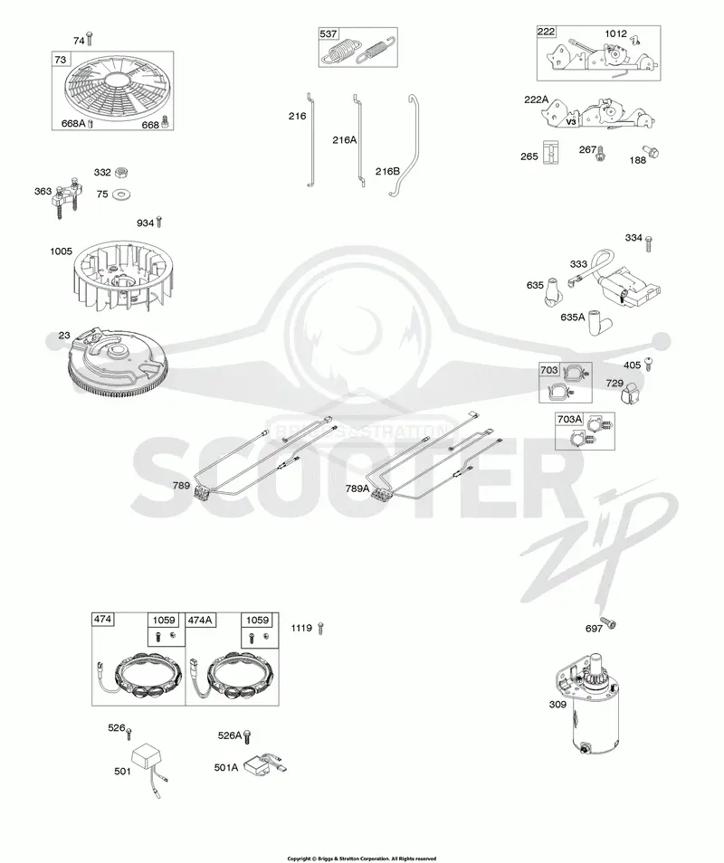 Flywheel, Alternator, Starter, Wire Harness