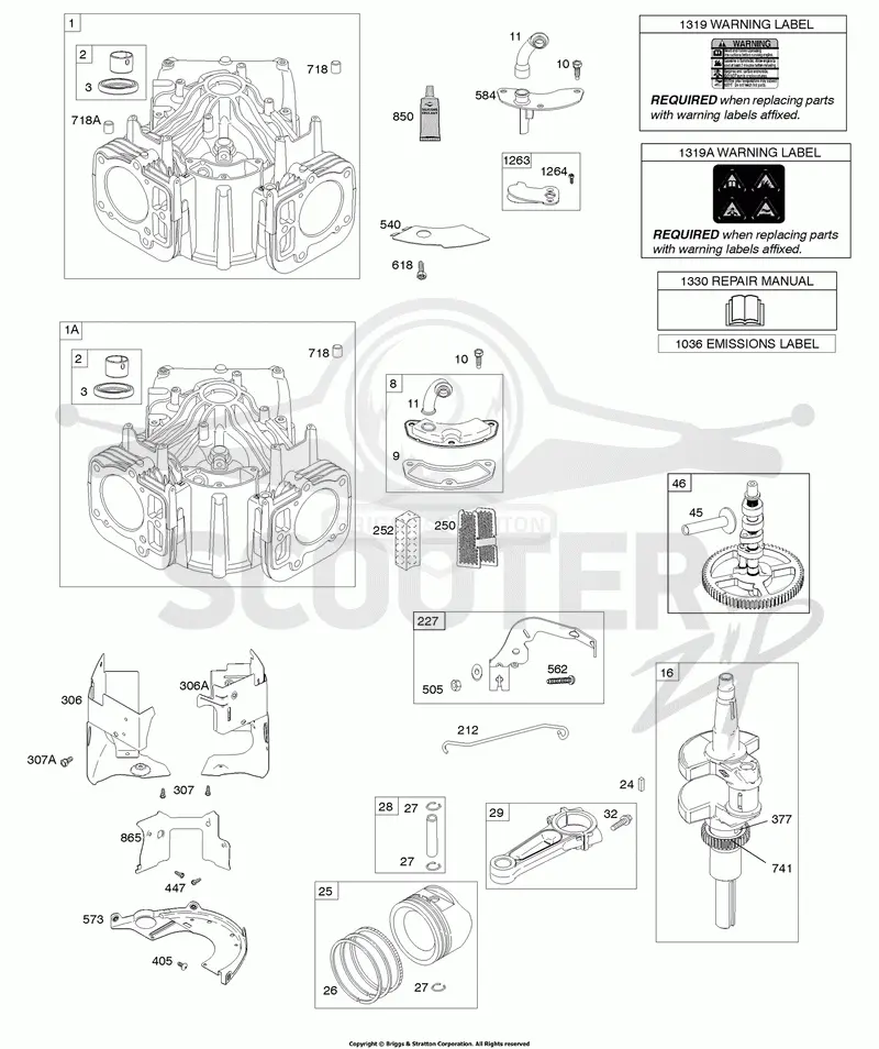 Cylinder, Crankshaft, Camshaft, Air Guides