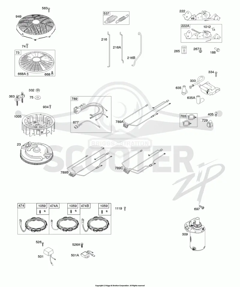 Flywheel, Alternator, Starter, Wire Harness