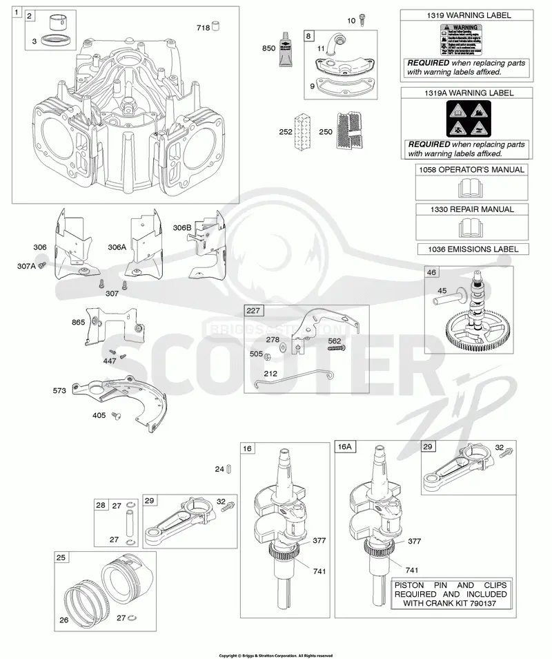 Cylinder, Crankshaft, Camshaft, Air Guides, Piston, Rings, Connecting Rod