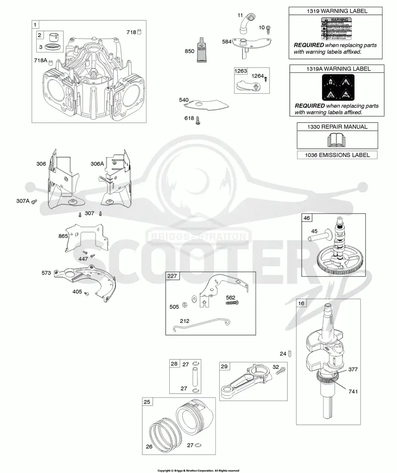 Cylinder, Crankshaft, Camshaft, Air Guides