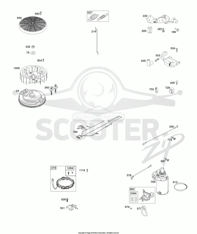 Flywheel, Alternator, Starter, Wire Harness