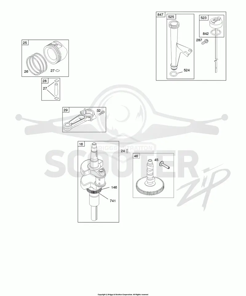 Camshaft, Crankshaft, Lubrication, Piston, Rings, Connecting Rod