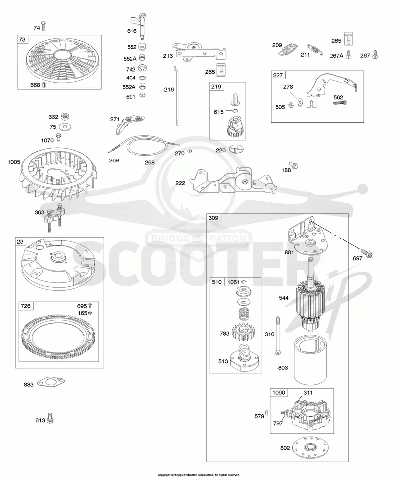 Controls, Electric Starter, Flywheel, Governor Spring