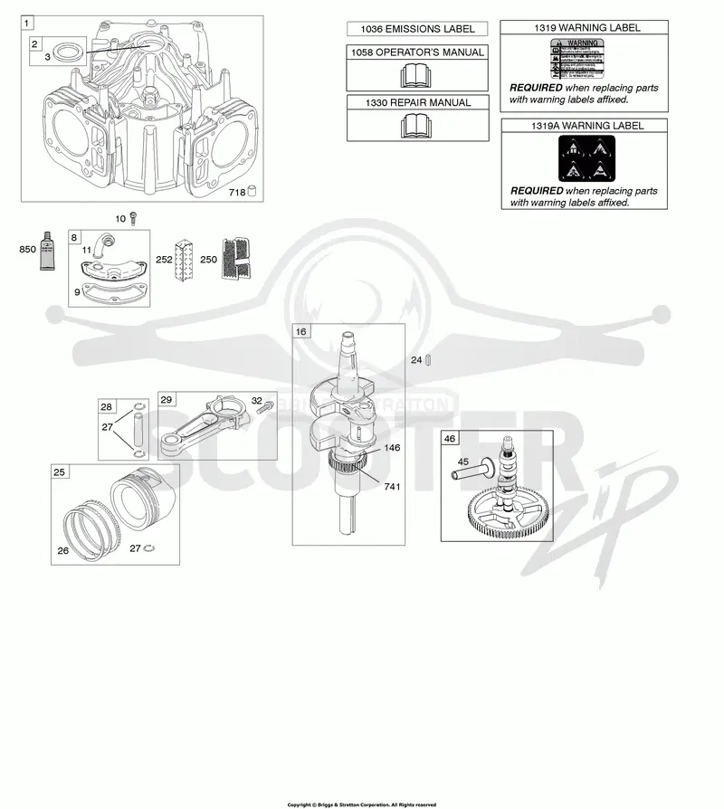 Camshaft, Crankshaft, Cylinder, Piston, Rings, Connecting Rod