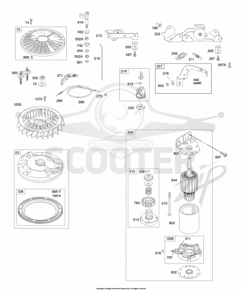 Controls, Electric Starter, Flywheel, Governor Spring