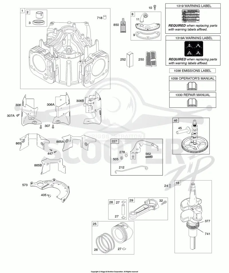 Cylinder, Crankshaft, Camshaft, Air Guides, Piston/Rings/Connecting Rod