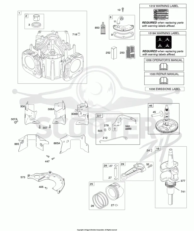 Cylinder, Crankshaft, Camshaft, Air Guides, Piston, Rings, Connecting Rod