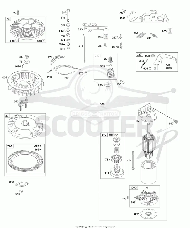 Controls, Electric Starter, Flywheel, Governor Spring