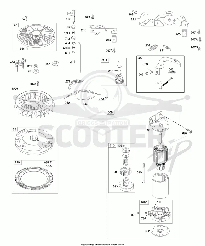Controls, Electric Starter, Flywheel, Governor Spring