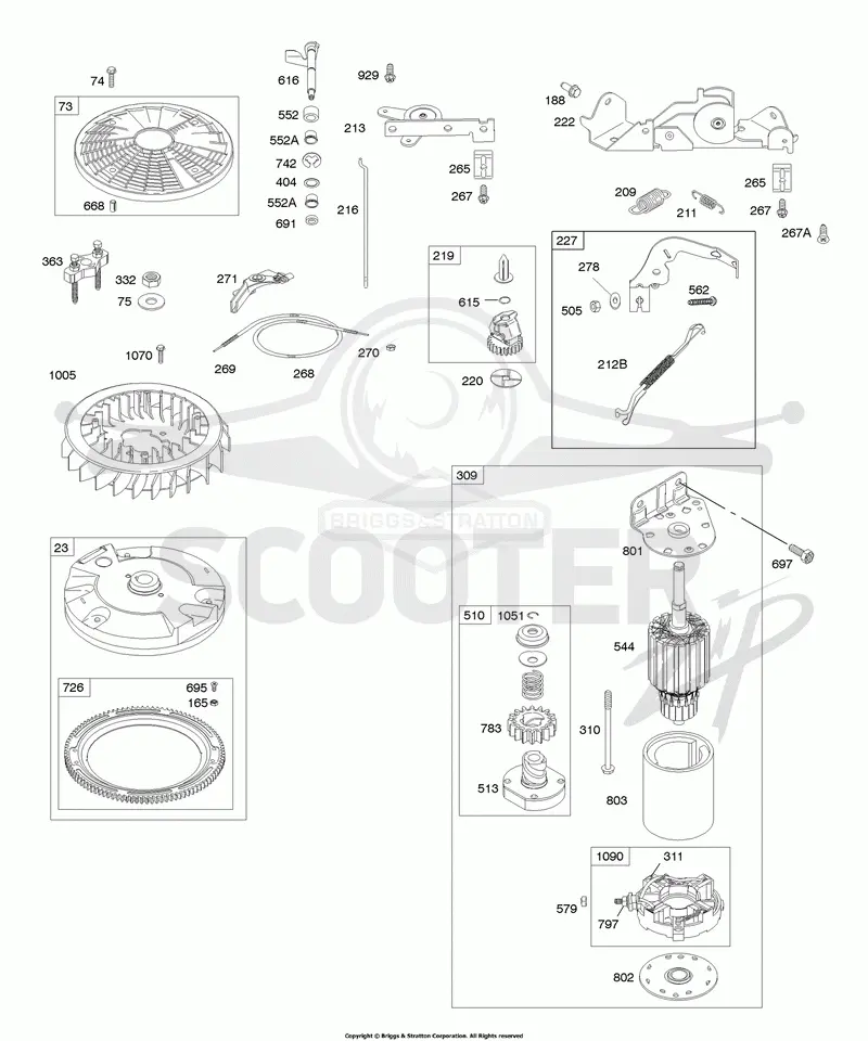 Controls, Electric Starter, Flywheel, Governor Spring