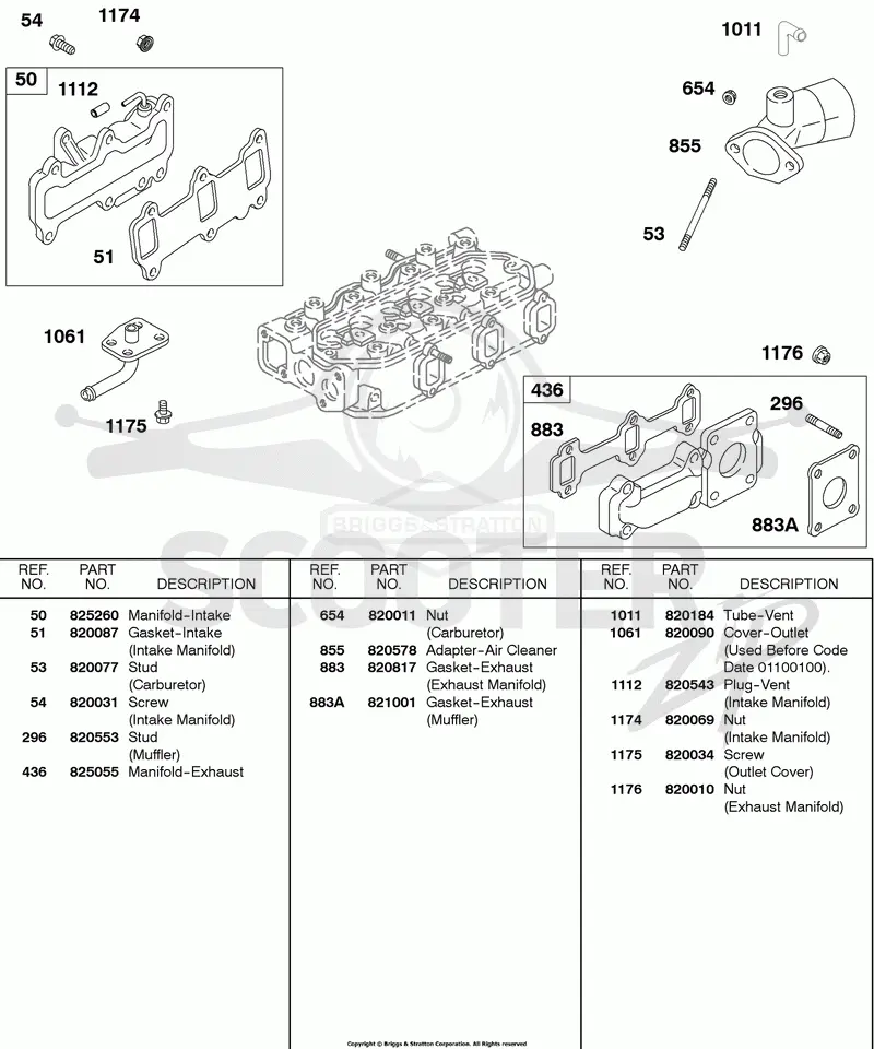 Intake Manifold, Exhaust Manifold, A/C Adapter