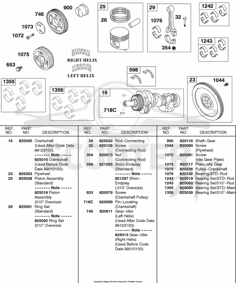 Piston, Rings, Flywheel, Crankshaft