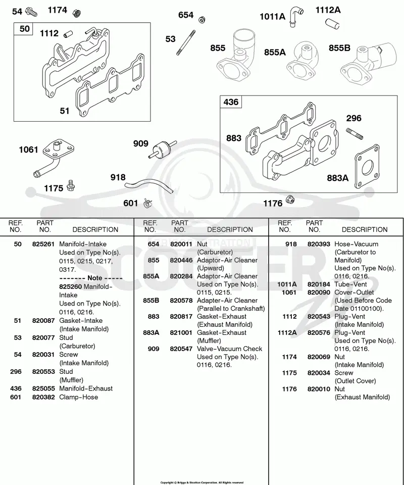 Intake Manifold, Exhaust Manifold, A/C Adapters