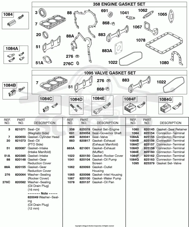 Engine/Valve Gasket Sets, Terminal Connectors