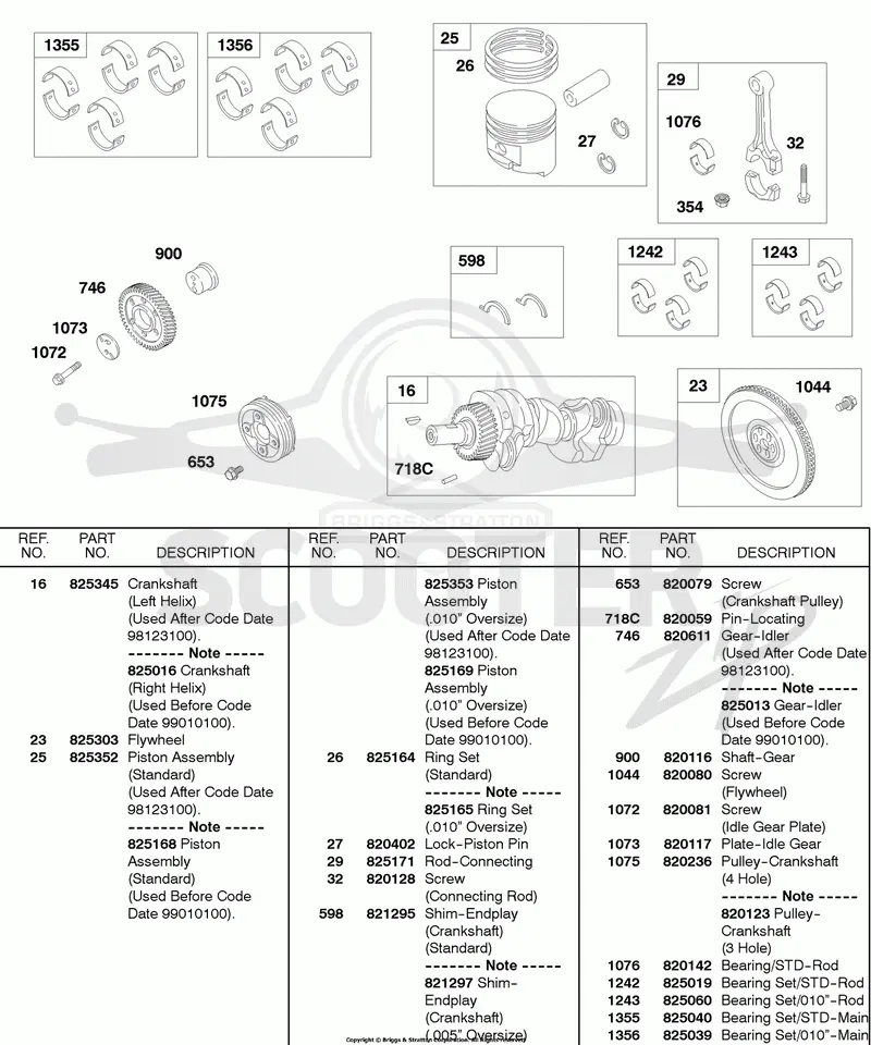 Piston, Crankshaft, Flywheel