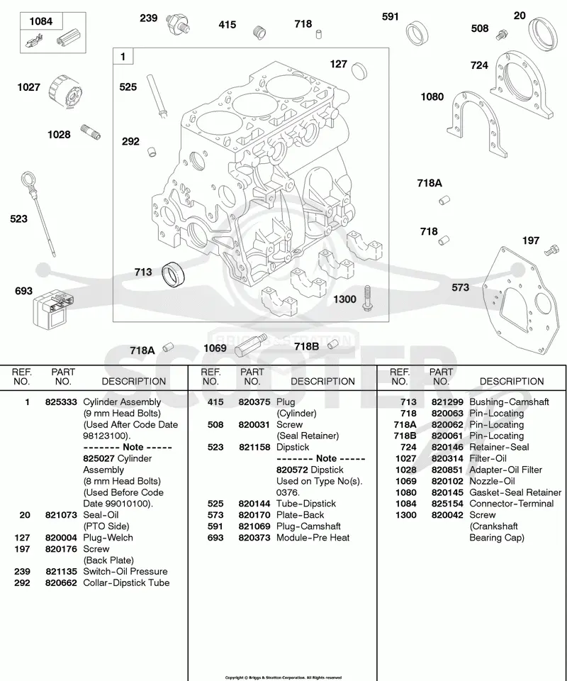 Cylinder, Oil Filter, Retainer Seal