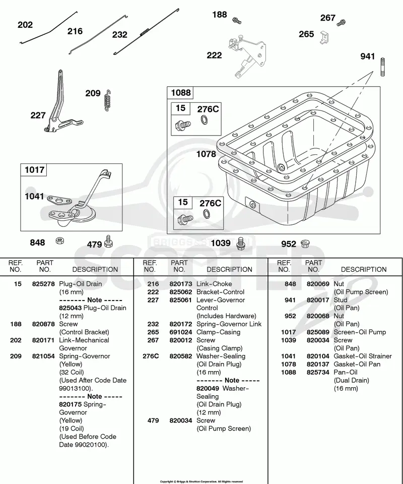 Control Bracket, Springs, Oil Pan, Oil Pump Screen