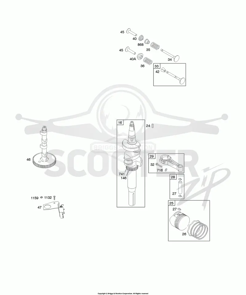 Camshaft, Crankshaft, Piston/Rings/Connecting Rods, Valves
