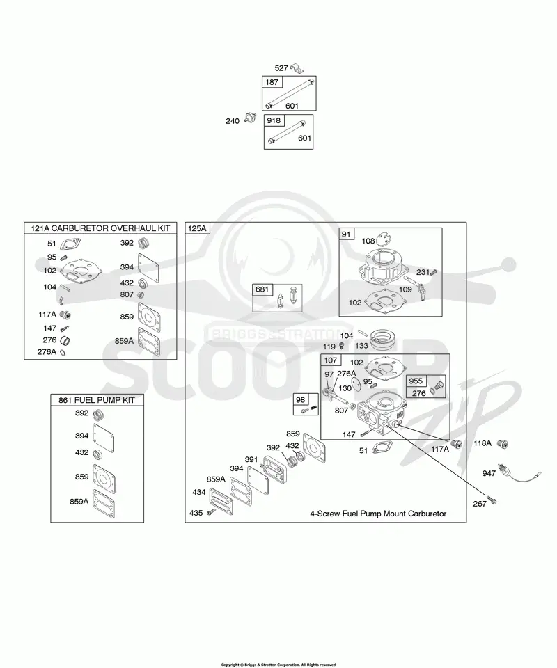 Carburetor (4-Screw Mount), Carburetor Overhaul Kit, Fuel Pump Kit