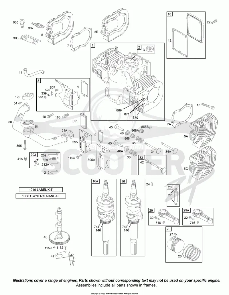 Cams, Crankcase Cover, Crankshaft, Cylinder Head, Pistons, Valves